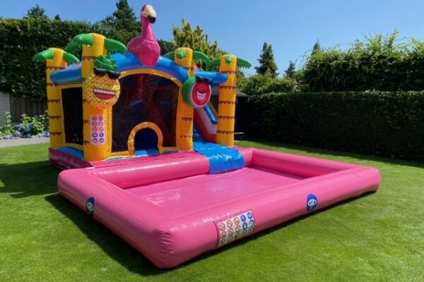 Jumpy Happy Splash Flamingo Springkussen met zwembad